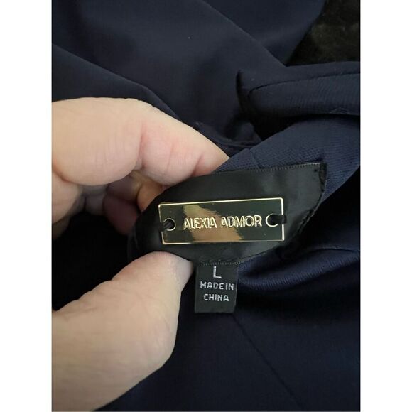 Alexia Admor Dress Naomi Drape Sheath Navy Womens Sz L - Picture 4 of 4